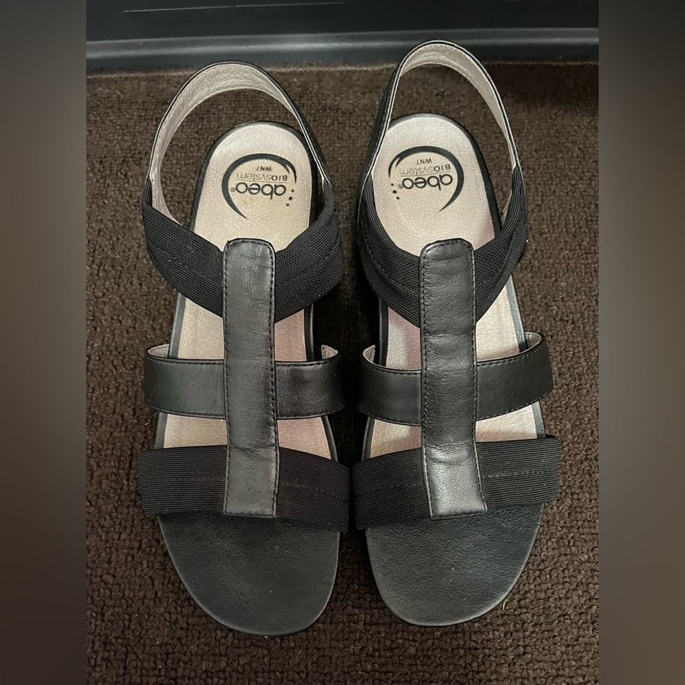 Abeo B.I.O. System Womens Ruth Sandals Black Block Heel Leather Strappy Size 7